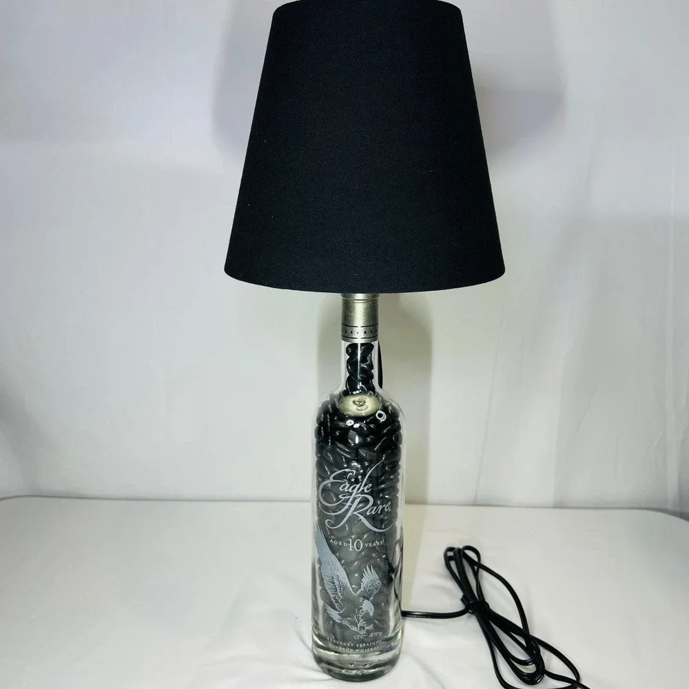 Eagle Rare 10 Year Bourbon Bottle‎ Lamp with Black Stones and Shade 19in Custom